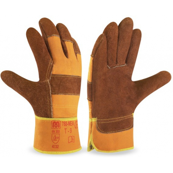 GUANTE MIXTO DE SERRAJE VACUNO 1ª COLOR MARRÓN MANGUITO RIGIDO