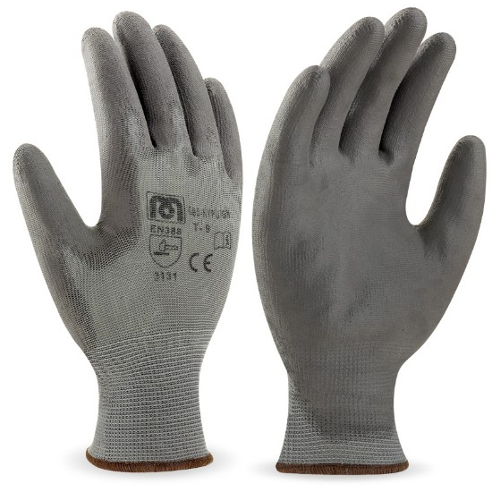 GUANTE DE POLIESTER GRIS CON RECUBRIMIENTO DE POLIURETANO GRIS