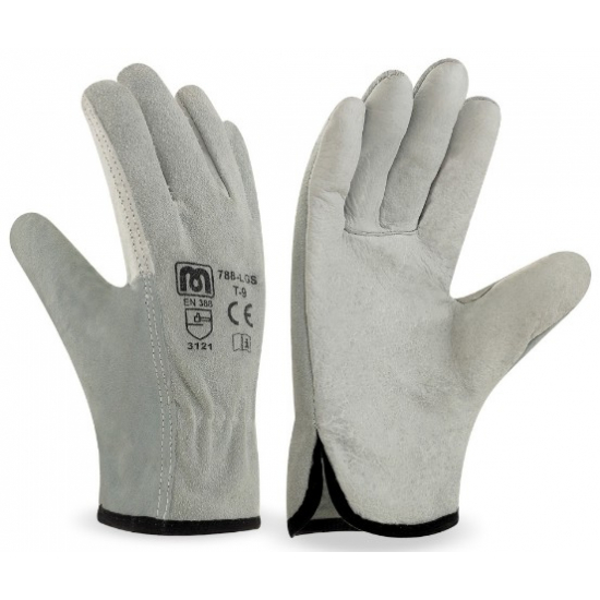 GUANTE TIPO CONDUCTOR FLOR VACUNO PALMA Y SERRAJE EN EL DORSO